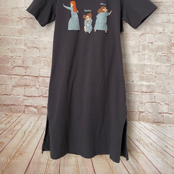 CRAYON SHINCHAN Show Amiu Gray T-shirt Dress Size Large L Anime - Picture 2 of 5